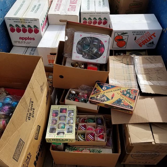Look what's new! Coming next week, 26 boxes of vintage Christmas ornaments and decor.  We start our Christmas displays on Wednesday, and will get more out everyday until December 24th!